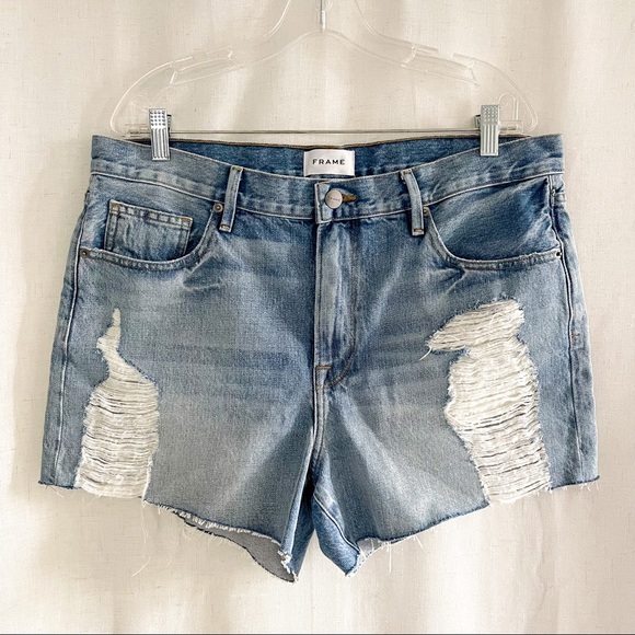 NEW Frame Le Ultra Baggy Distressed Denim Shorts 29 Blue - Picture 3 of 8